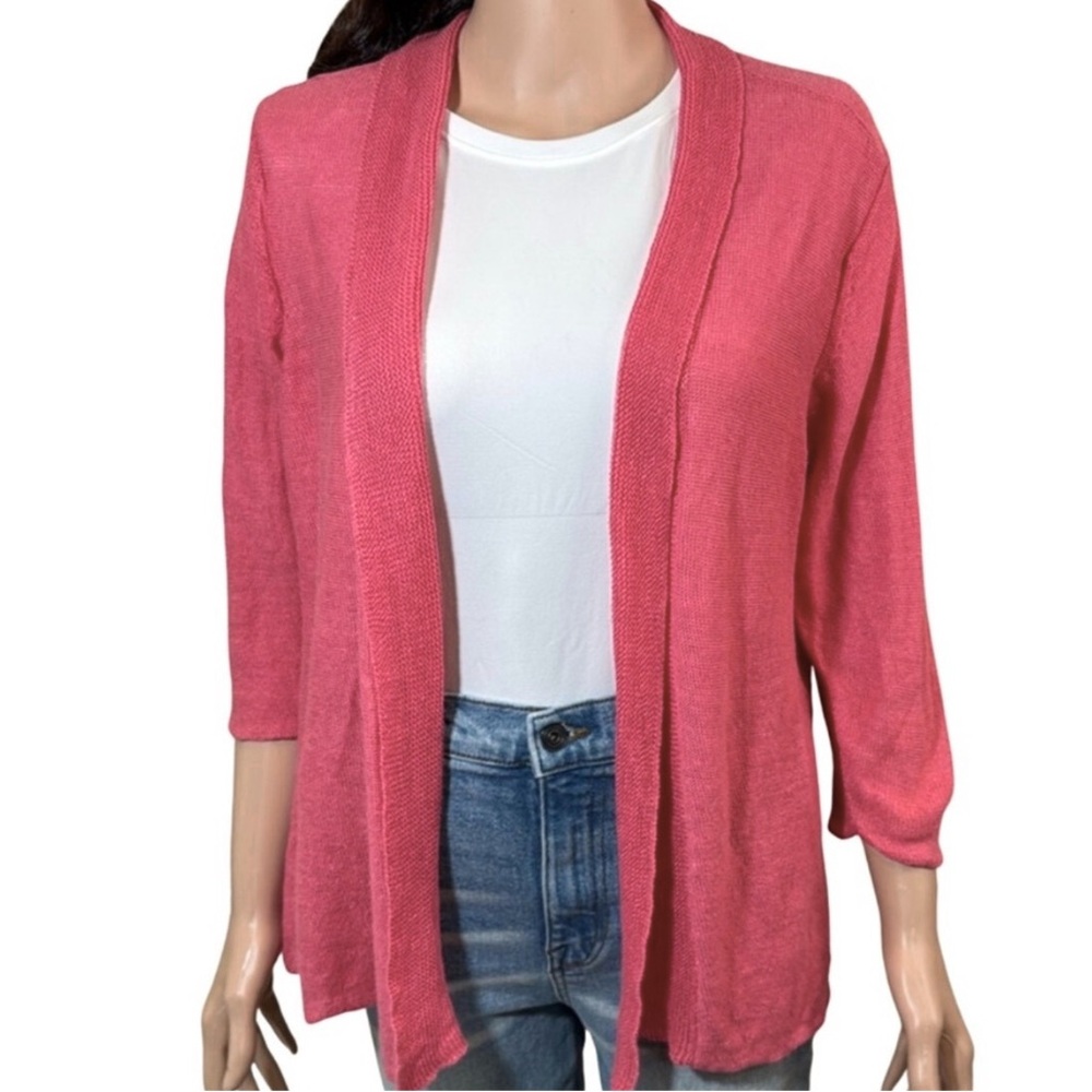 Eileen Fisher Pink 100% Hemp Open Front Cardigan Sweater 3/4‎ Sleeve Size L